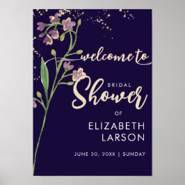 Poster Chá de Bebê de Flores Silvestres Aquarela com Folh