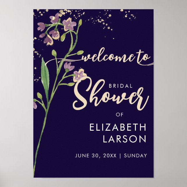 Poster Chá de Bebê de Flores Silvestres Aquarela com Folh (Frente)