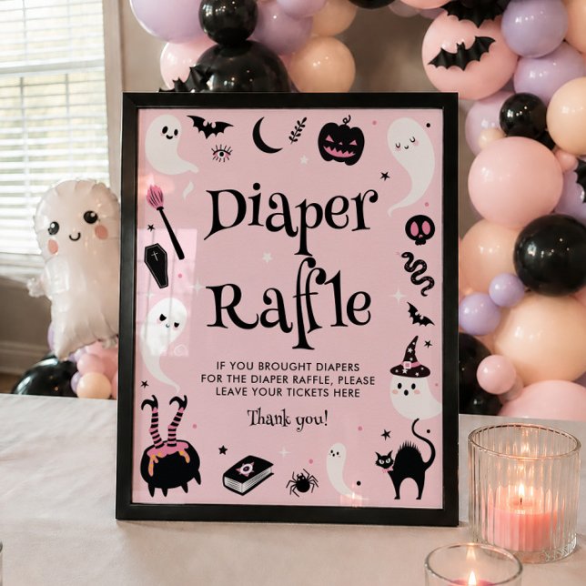 Poster Chá de Bebê de Halloween Rosa Sorteio de Fraldas  (Criador carregado)