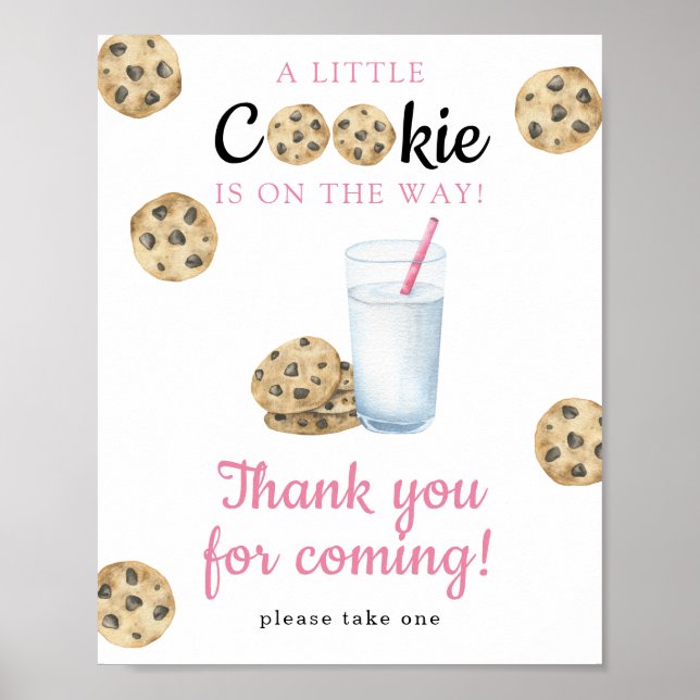 Poster Chá de bebê de leite e biscoitos - Obrigado (Frente)