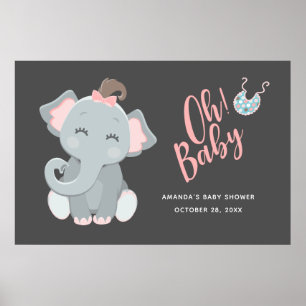 Poster Chá de Bebê de Menina Elefante Fofa