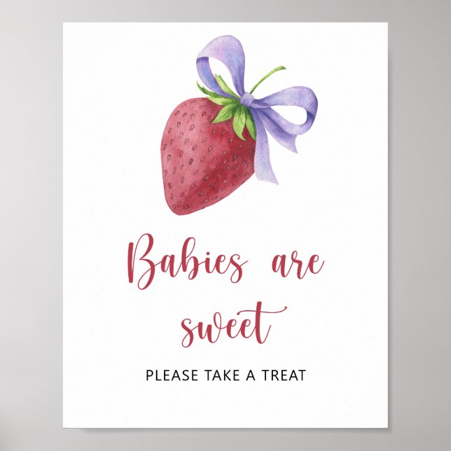 Poster Chá de bebê de morango - bebês são doces (Frente)