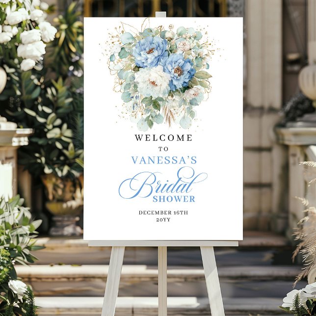 Poster Chá de Bebê de Noiva com Eucalipto Azul Empoeirado (Dusty Blue Eucalyptus Bridal Shower Welcome)