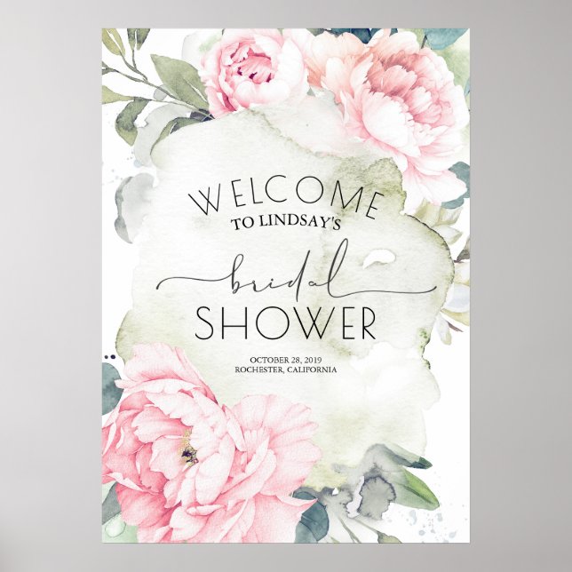 Poster Chá de Bebê de Noiva com Flores Rosa Água-Viva Vin (Frente)