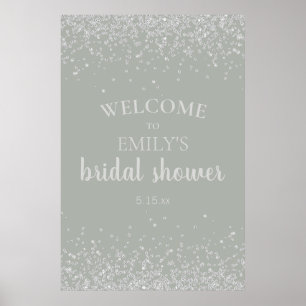 Poster Chá de Bebê de Noiva Elegante Verde Salvia Confete