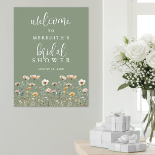 Poster Chá de Bebê de Noiva Flor Silvestre Verde Salvia