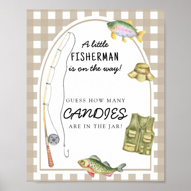 Poster Chá de bebê de pesca - adivinhe quantos doces (Frente)