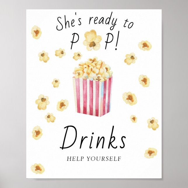 Poster Chá de bebê de pipoca - BEBIDAS  (Frente)