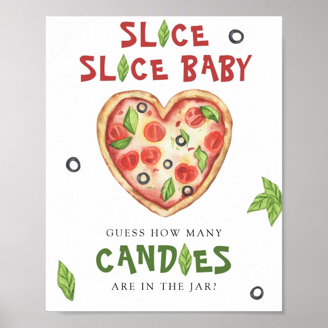 Poster Chá de bebê de pizza - adivinhe quantos doces (Frente)