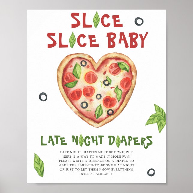 Poster Chá de bebê de pizza - fraldas tarde da noite (Frente)