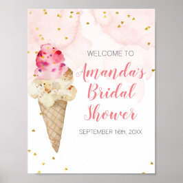 Poster Chá de Bebê de Sorvete Rosa e Dourado