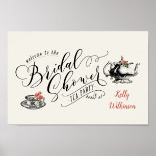 Poster Chá de Bebê de Tipografia Vintage Festa de Chá de 