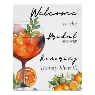 Pôster Chá de Bebê de Verão com Aperol Spritz e Laranja M