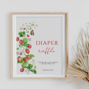 Poster Chá de Bebê Diaper Raffle de Morango 