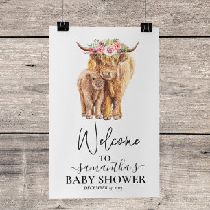Poster Chá de Bebê do Bezerro da Vaca das Terras Altas