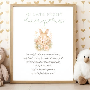 Poster Chá de Bebê do Coelhinho Fofo Fraldas para Tarde d