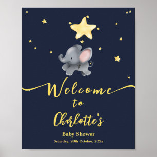 Poster Chá de Bebê do Elefante Fofo & Balão de Boas-Vinda