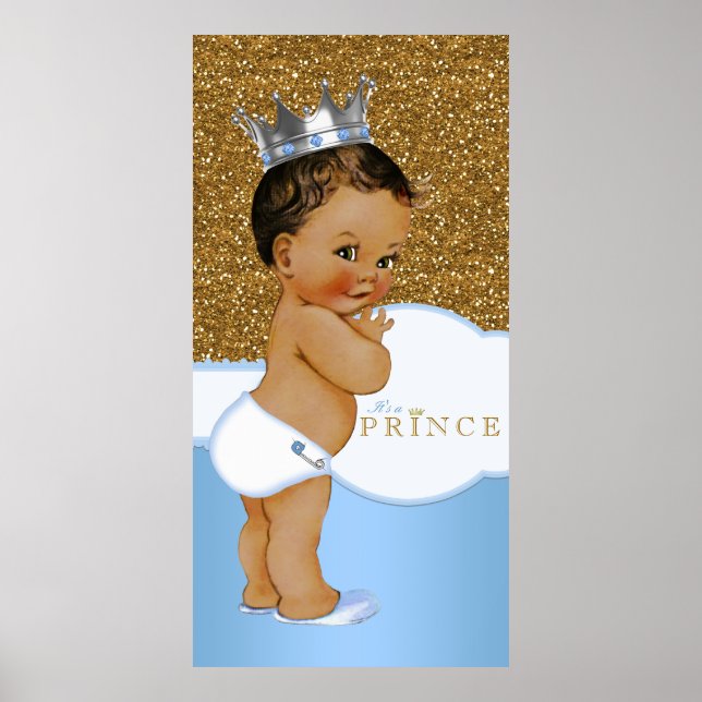 Poster Chá de Bebê do Príncipe Azul e Dourado (Frente)