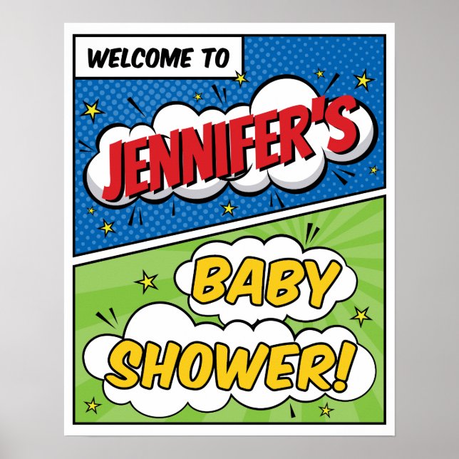 Poster Chá de Bebê do Super-Herói de Quadrinhos Menino Be (Frente)