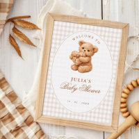 Chá de Bebê do Ursinho de Gingham Marrom Coraçãozi