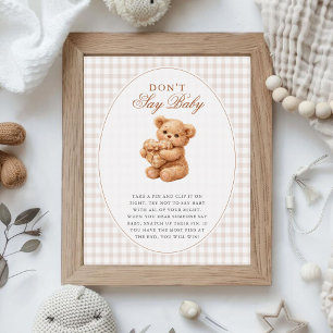 Poster Chá de Bebê do Ursinho de Gingham Marrom Coraçãozi