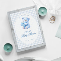 Chá de Bebê do Ursinho Little Heart Blue Gingham