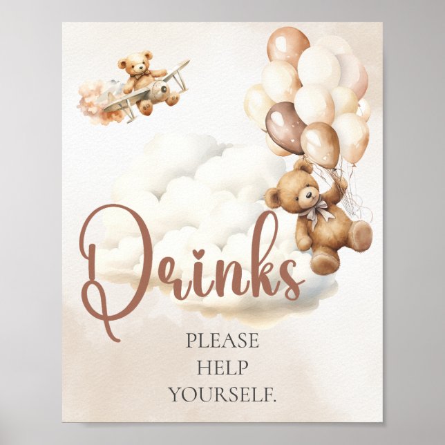 Poster Chá de Bebê do Ursinho | Placa de Bebidas (Frente)