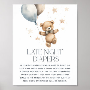Poster Chá de Bebê do Ursinho Teddy 'Fralda Noturna'