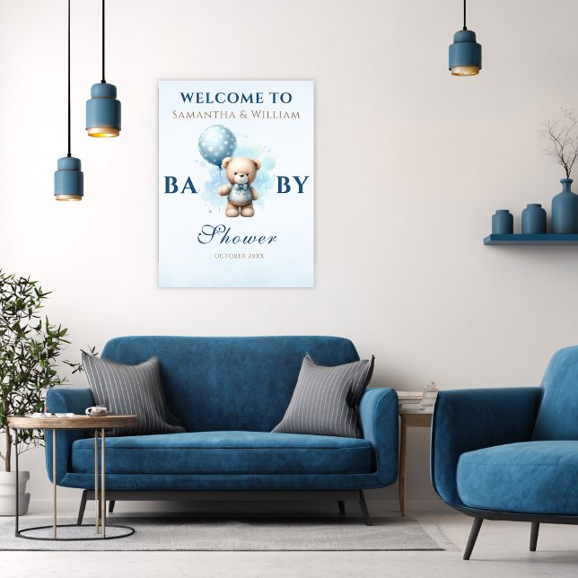 Poster Chá de Bebê do Urso de Pelúcia Azul Adorável (Criador carregado)