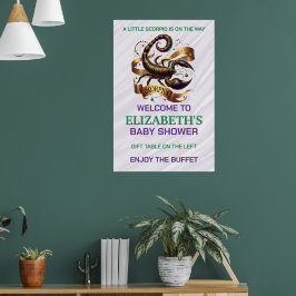 Poster Chá de Bebê do Zodíaco Escorpião Lavanda e Verde