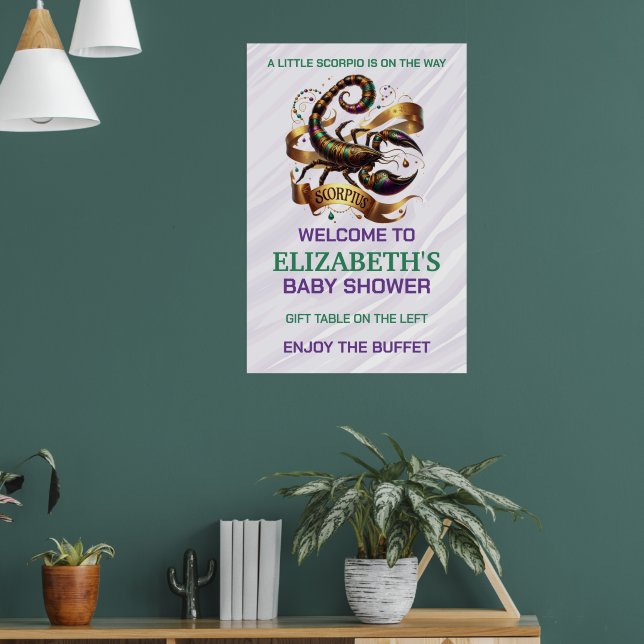 Poster Chá de Bebê do Zodíaco Escorpião Lavanda e Verde (Sala de Estar 1)