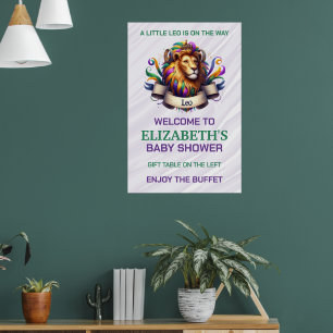 Poster Chá de Bebê do Zodíaco Leo Lavanda e Verde