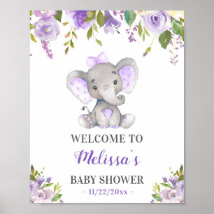 Poster Chá de bebê elefante roxo Sprinkkle Bem-vindo
