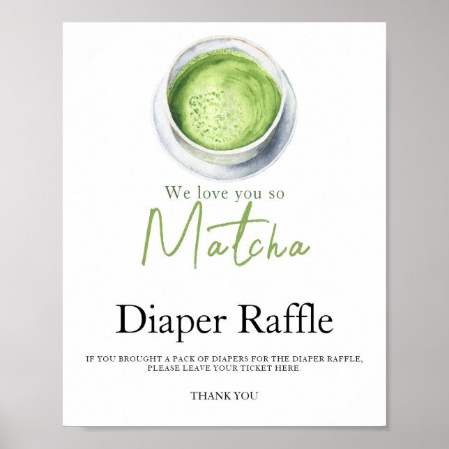 Poster Chá de bebê em aquarela matcha sorteio de fraldas (Frente)