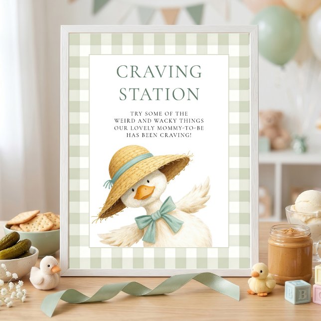 Poster Chá de Bebê Estação de Desejos Gingham Sage Ganso (Criador carregado)