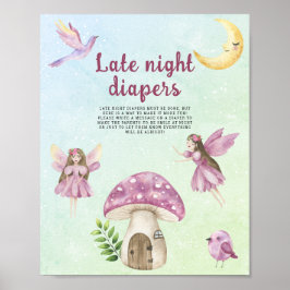 Poster Chá de bebê fada Jogo de fraldas tarde da noite