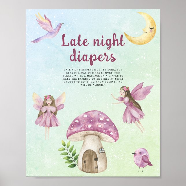 Poster Chá de bebê fada Jogo de fraldas tarde da noite (Frente)