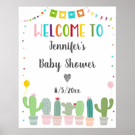 Poster Chá de Bebê Festa Cactus Neutro Bem-Vindo