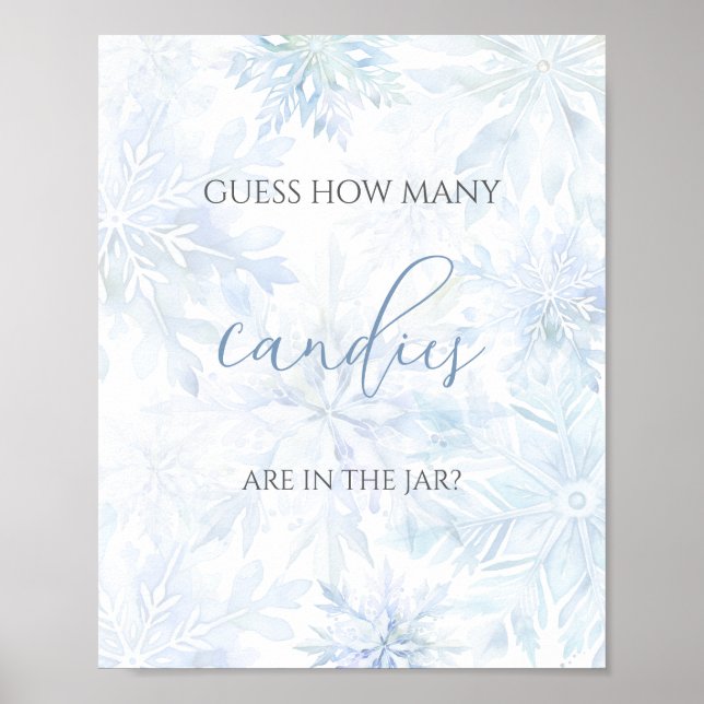 Poster Chá de Bebê Floco de Neve Azul Adivinhe Quantos Do (Frente)