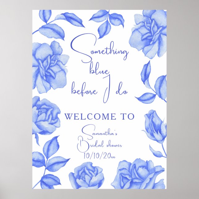 Poster Chá de Bebê Floral Azul Bem-Vindo (Frente)