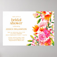 Chá de Bebê Floral em Aquarela Rosa Laranja Modern