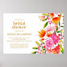Chá de Bebê Floral em Aquarela Rosa Laranja Modern