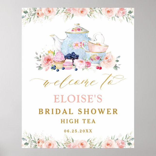 Poster Chá de Bebê Floral Rosa Bridal de Boas-Vindas (Frente)