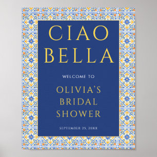 Poster Chá de Bebê Italiano Ciao Bella Azul Bem-vindo