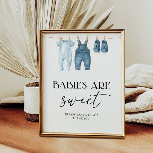 Poster Chá de Bebê Jeans Azul Denim Bebês São Doce