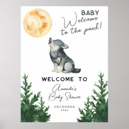 Poster Chá de Bebê Lobo em Aquarela Boas-vindas