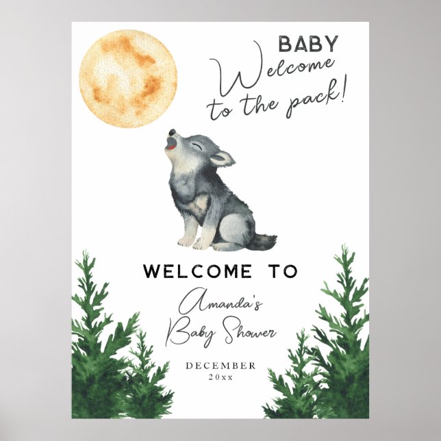 Poster Chá de Bebê Lobo em Aquarela Boas-vindas (Frente)