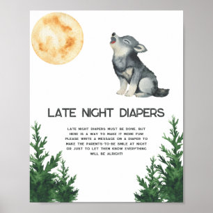 Poster Chá de bebê Lobo - Jogo de fraldas tarde da noite