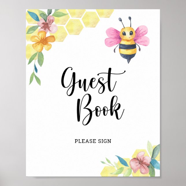 Poster Chá de Bebê Menina Abelha - Livro de visitas (Frente)