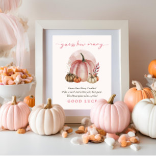 Poster Chá de Bebê Menina Abóbora Doce Rosa Adivinhe Quan